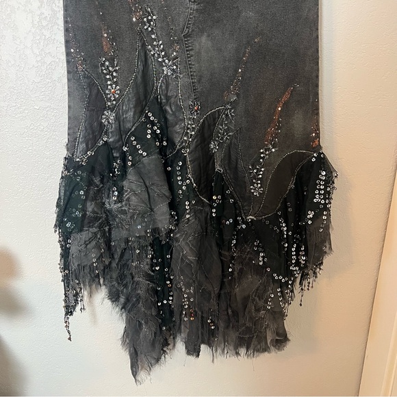 Vintage Rossi Roma Y2K Asymmetric Embellished Denim Skirt - Picture 3 of 9